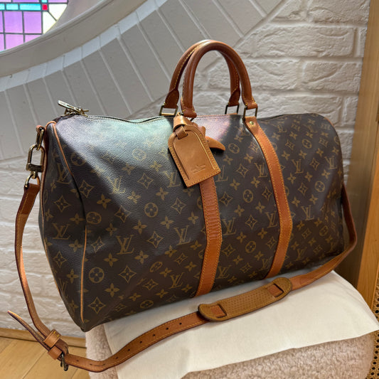 Louis Vuitton 1987 Keepall Bandoulier 50 with luggage tag & handle strap