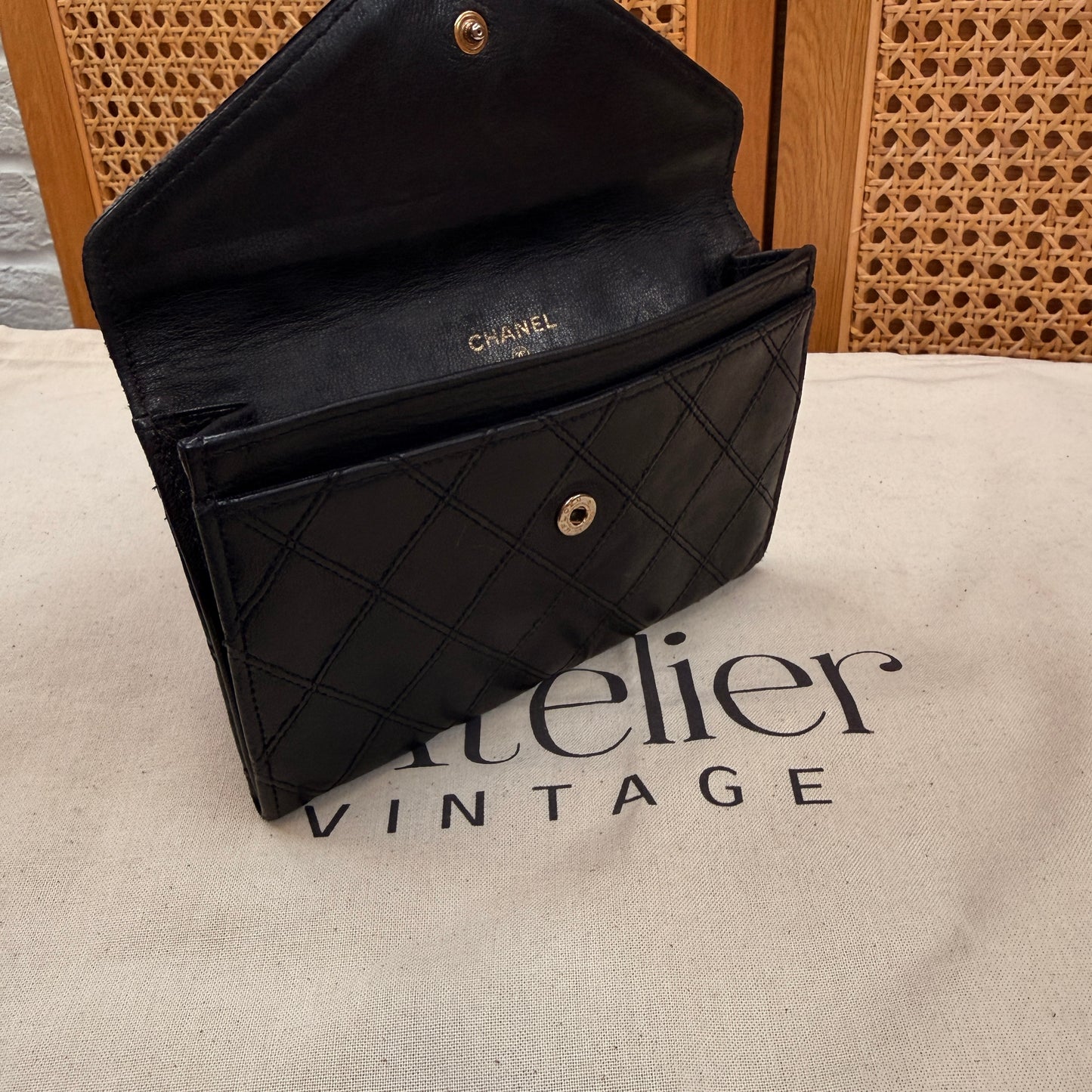 Chanel Rare Black Early 1990s Envelope Card & Coin Pouch