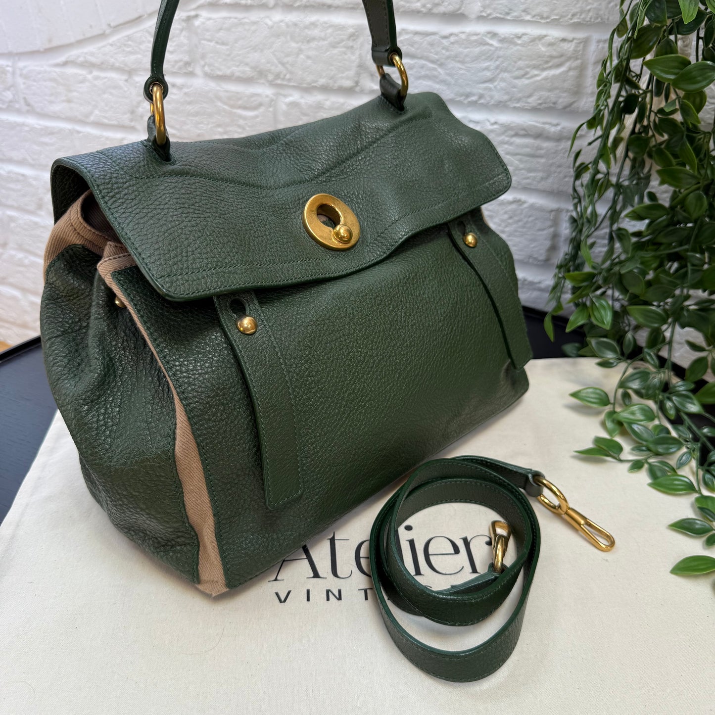 Saint Laurent 2000s Saint Laurent Khaki Muse Two Way with detachable cross Body Strap