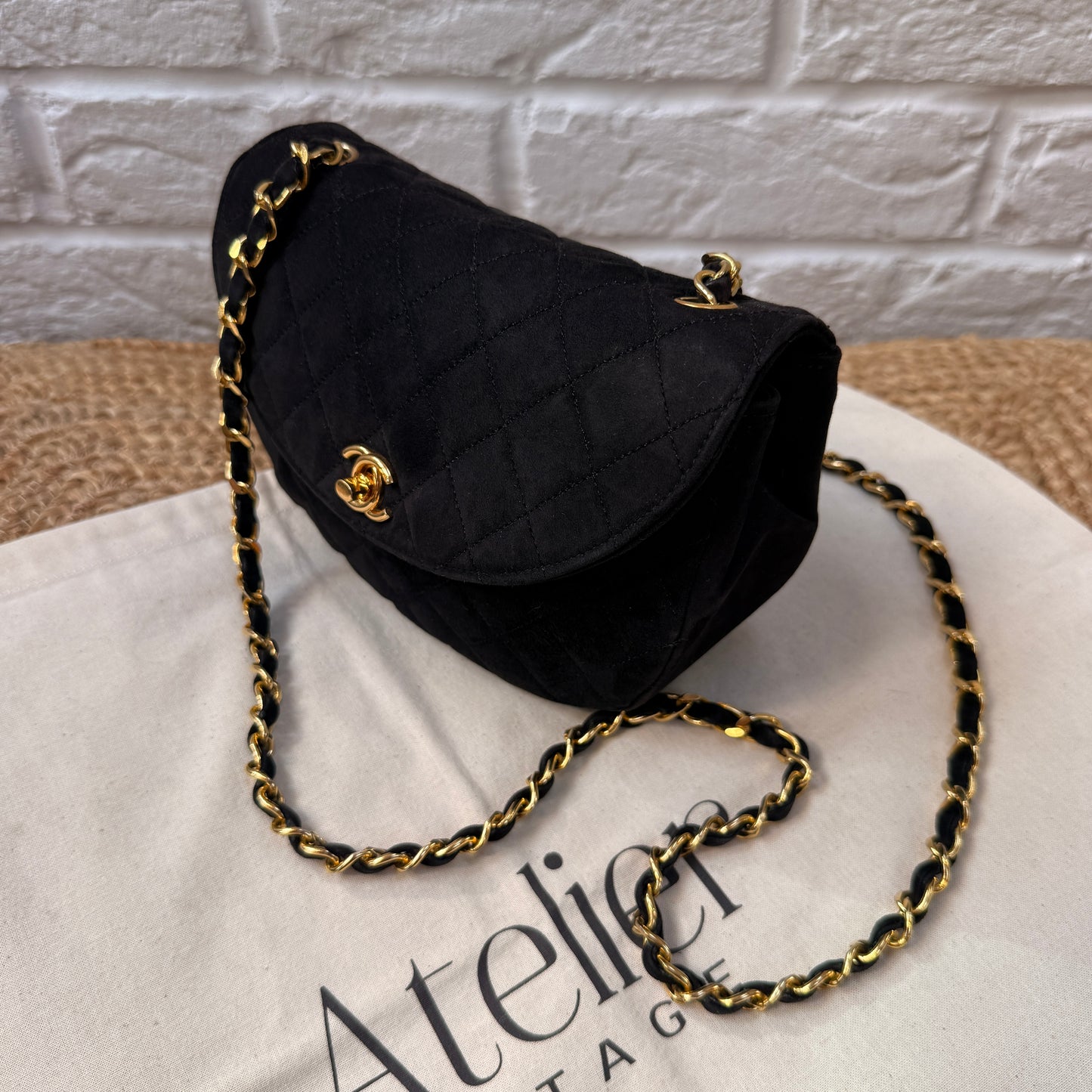 Chanel Rare 1986 Suede Half Moon Single Flap