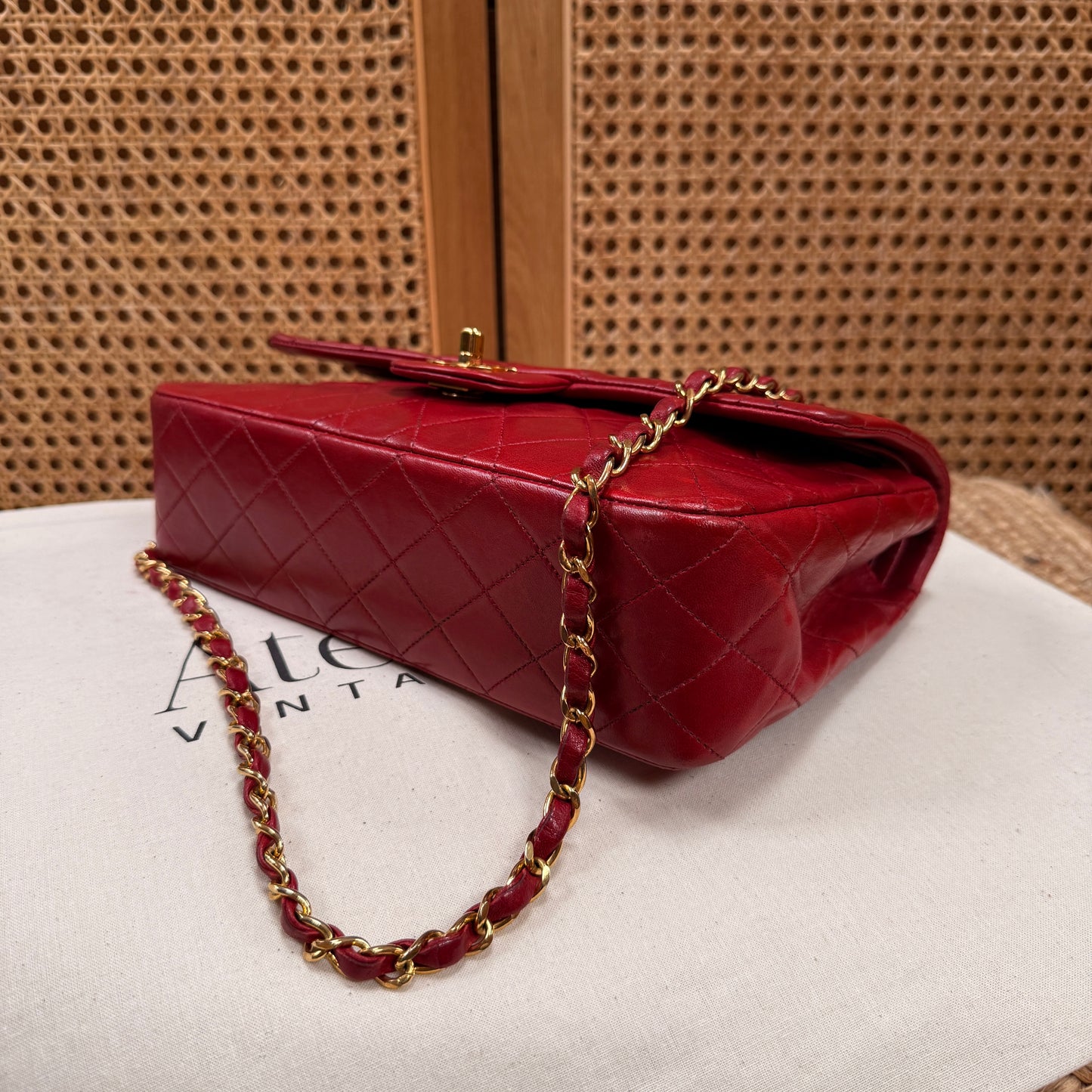 Chanel 1989 Red Lambskin Leather Classic Double Flap in Medium with 24k Gold Hardware