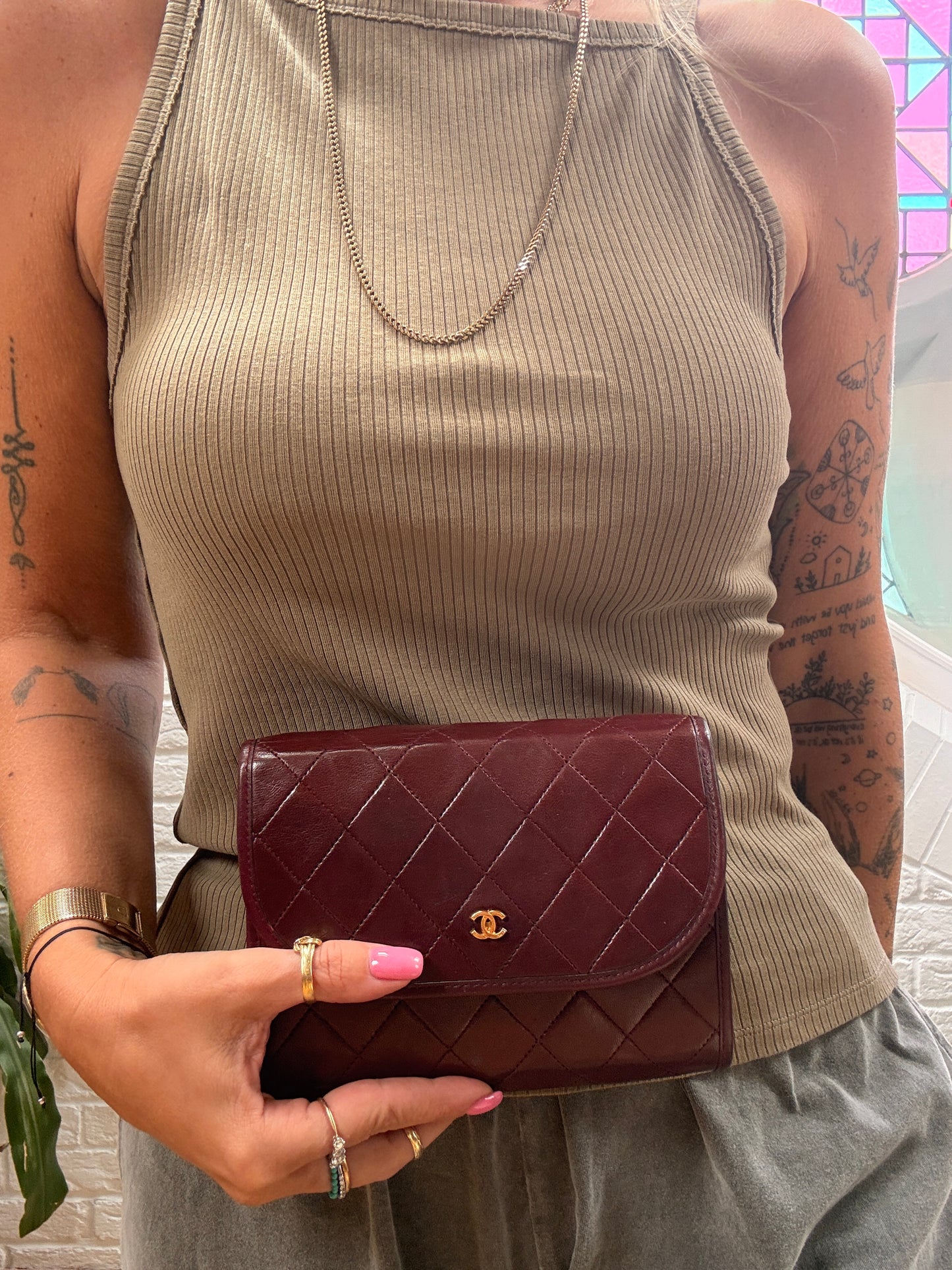 Chanel Early 1980s Rare Bordeaux Lambskin Leather Single flap Cross Body
