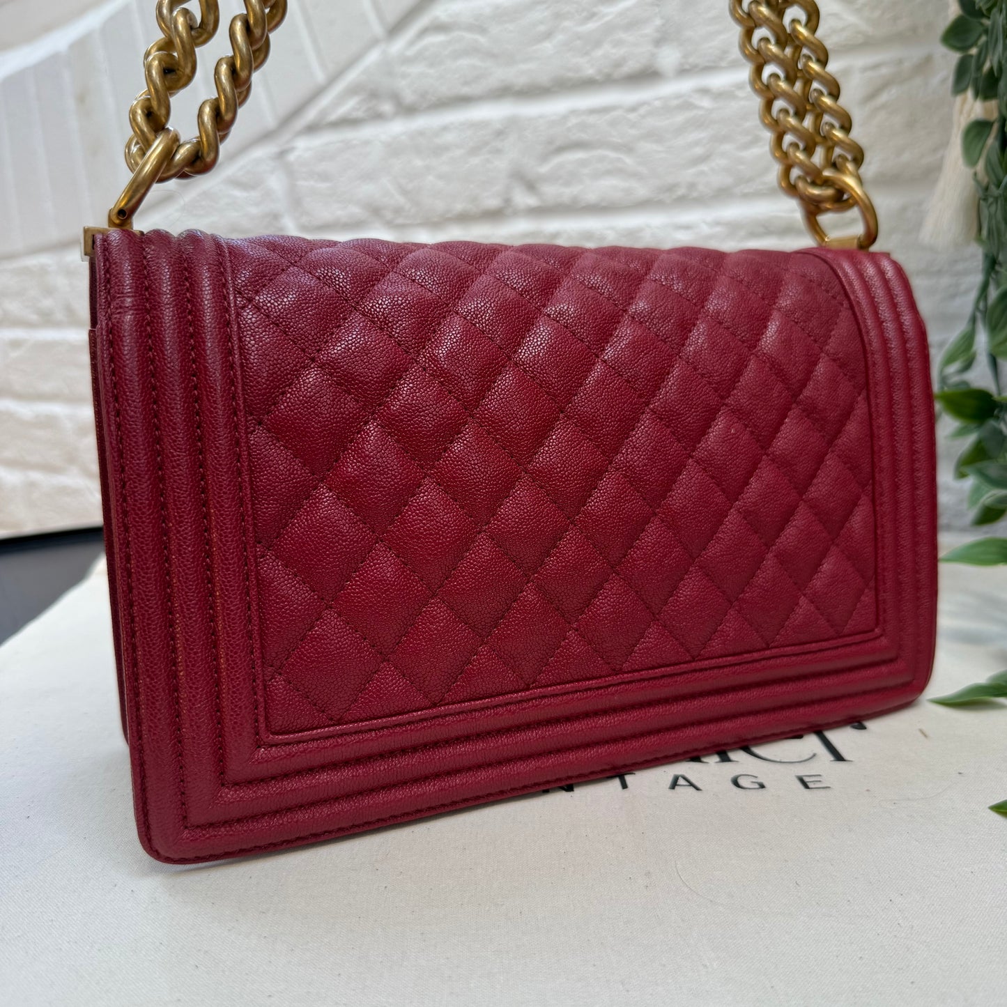 Chanel 2018 Burgundy Le Boy Diamond Quilted Caviar Leather