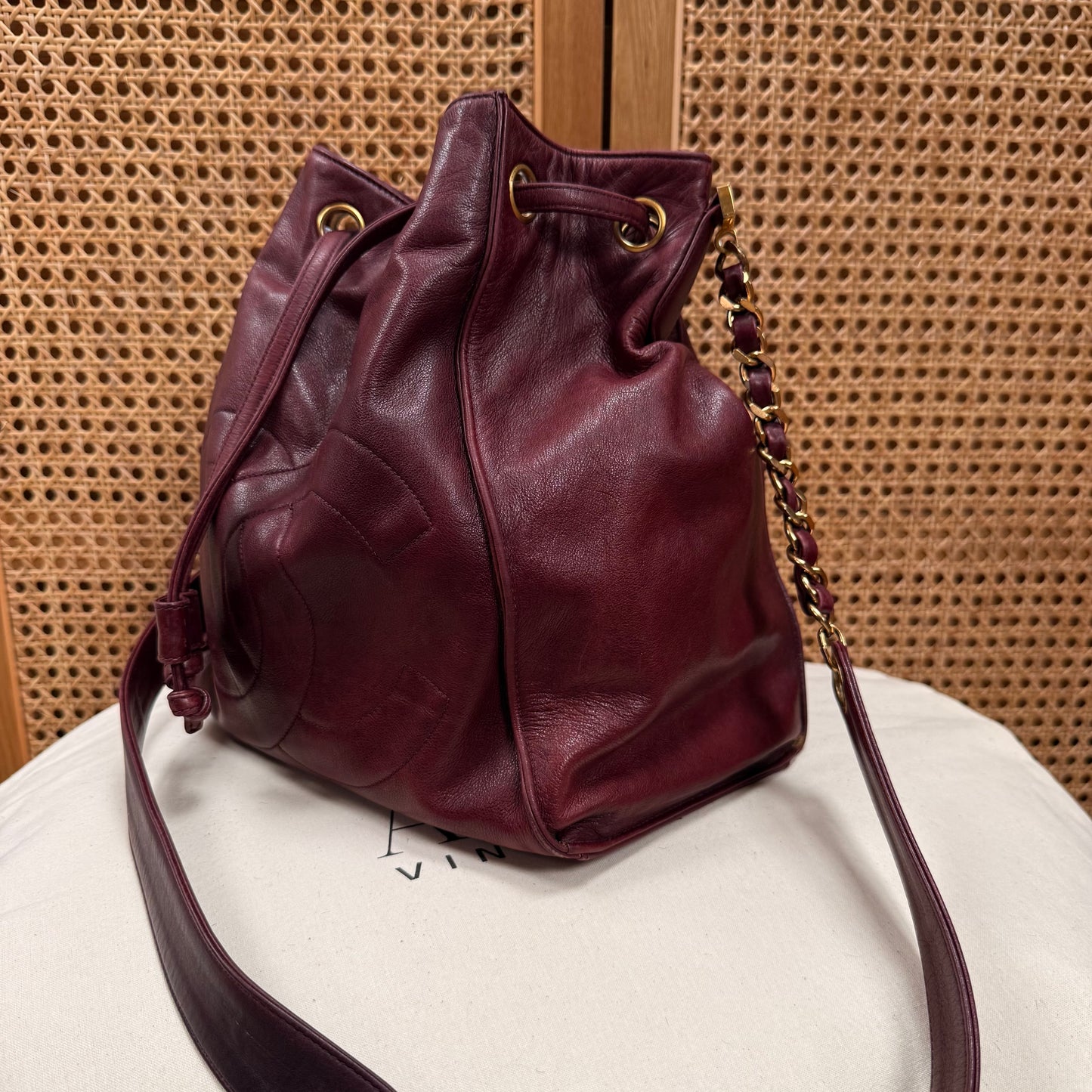 Chanel 1993 Rare Bordeaux Bucket Bag with Pouch