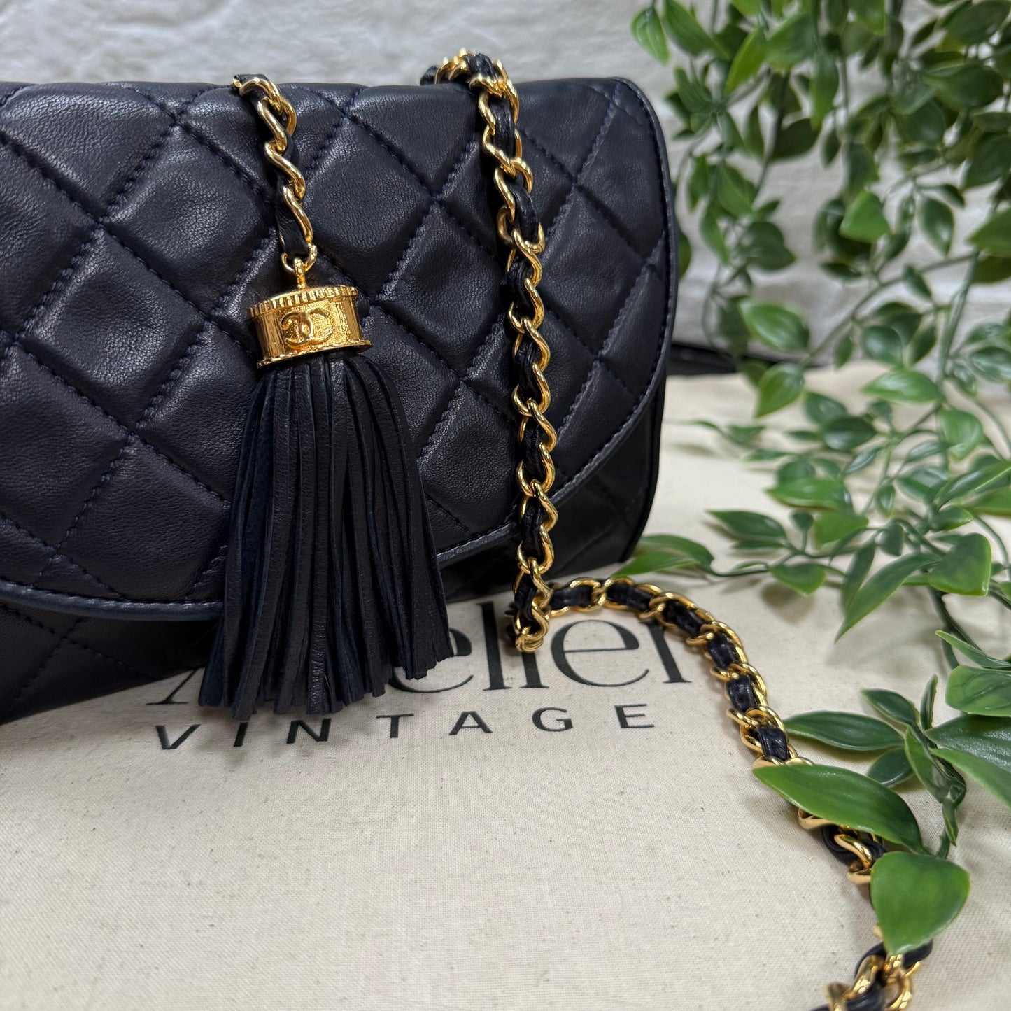 Chanel 1986 Navy Quilted Half Moon Flap