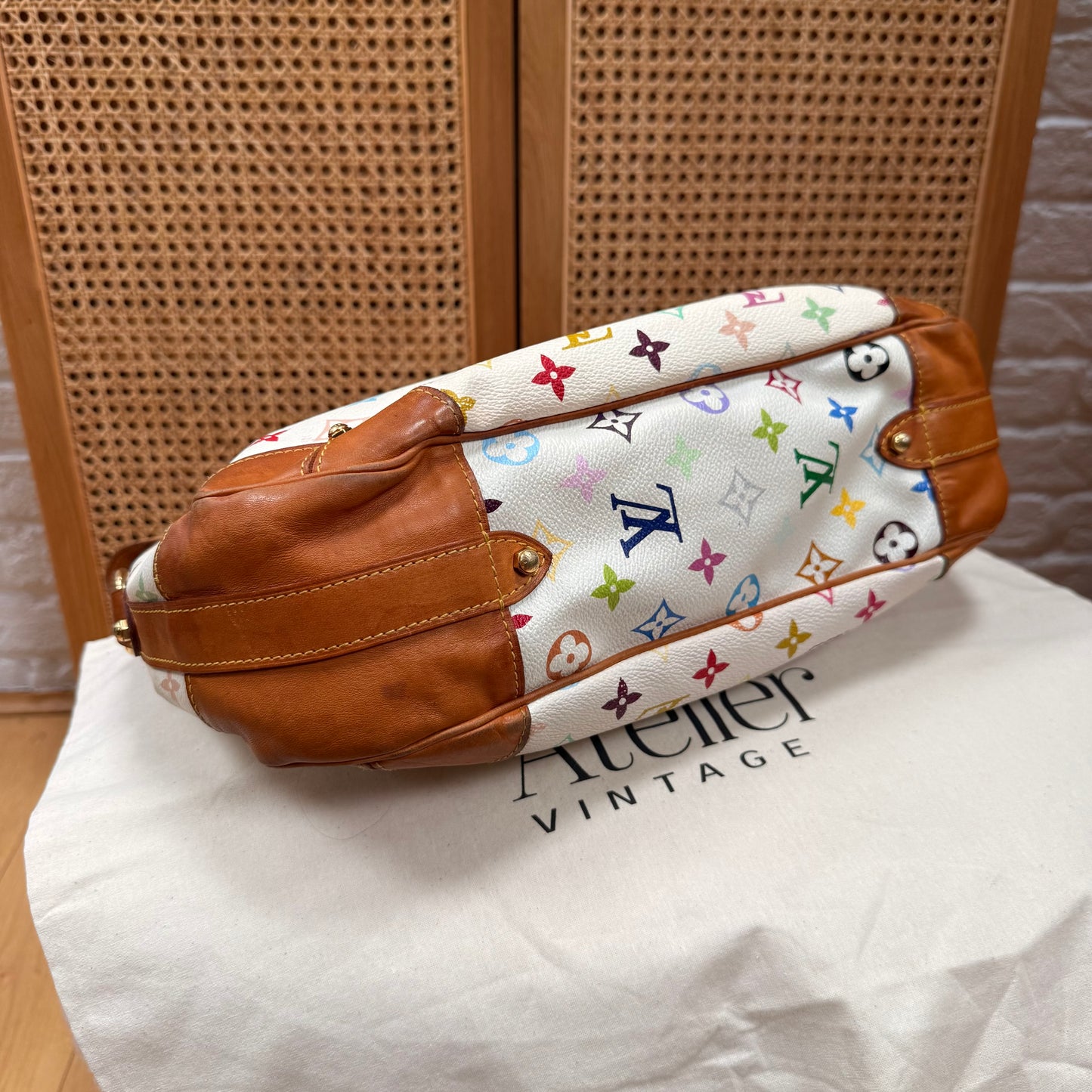 Louis Vuitton 2003 Greta Hobo Tote Murakami Multicolor White
