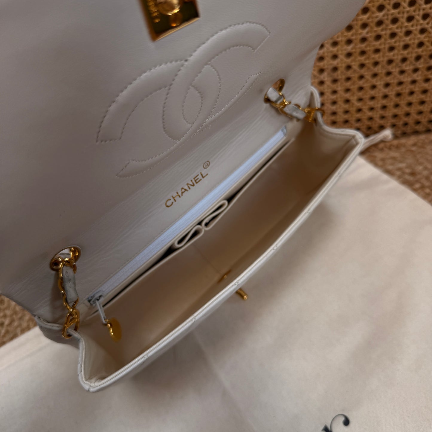 Chanel 1989 Ivory Classic Medium Rectangle Full Flap