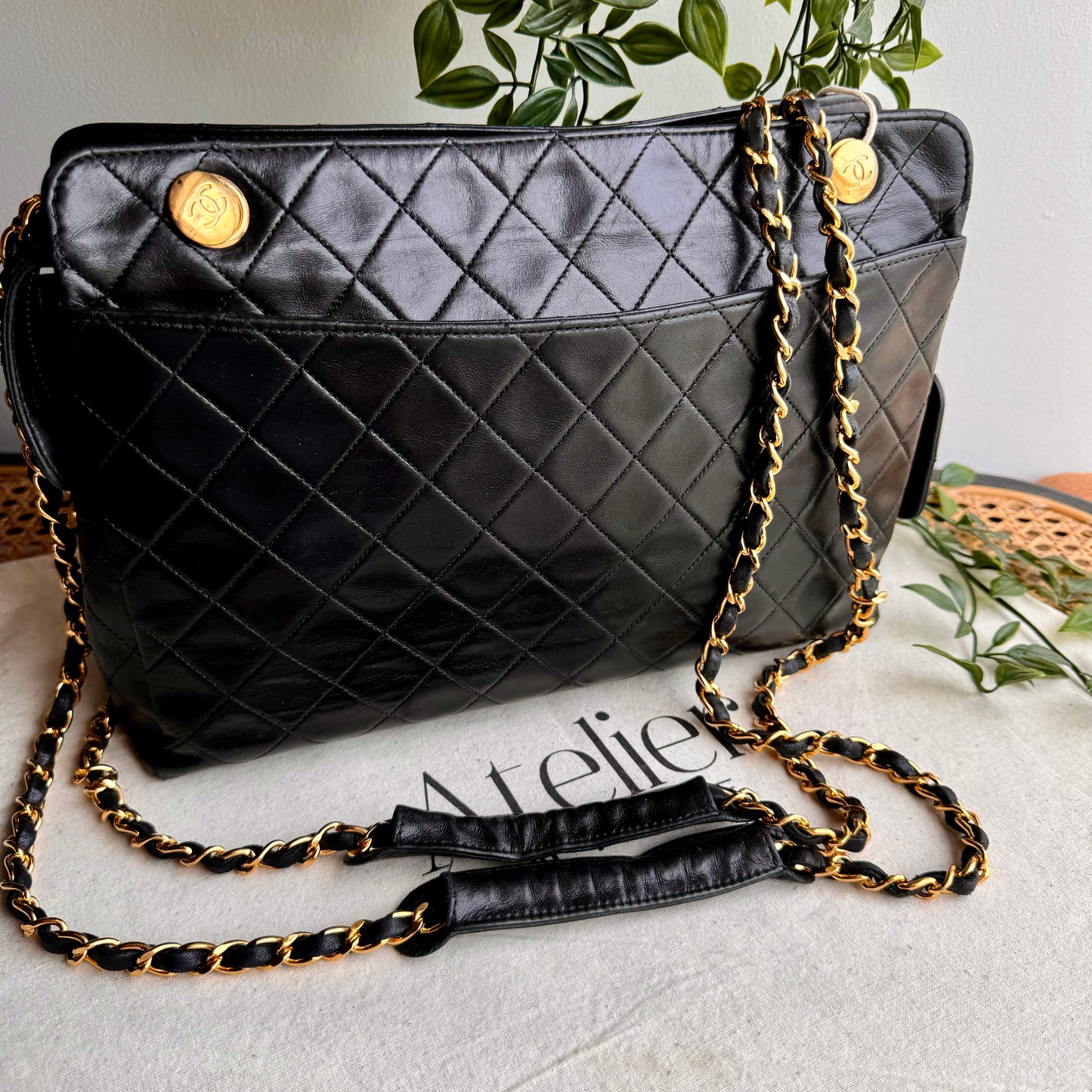 Chanel 1986 Lambskin Double Chain Timeless Tote