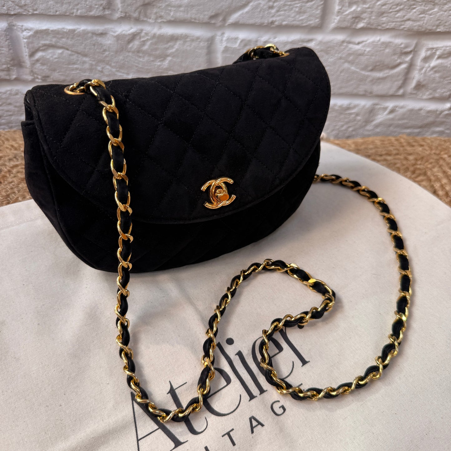 Chanel Rare 1986 Suede Half Moon Single Flap