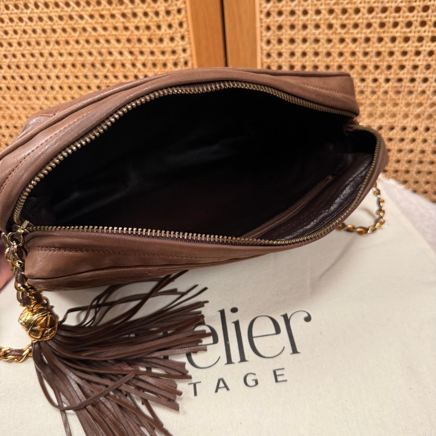 Chanel 1989 Super Rare Dark Tan Tassel Camera Bag