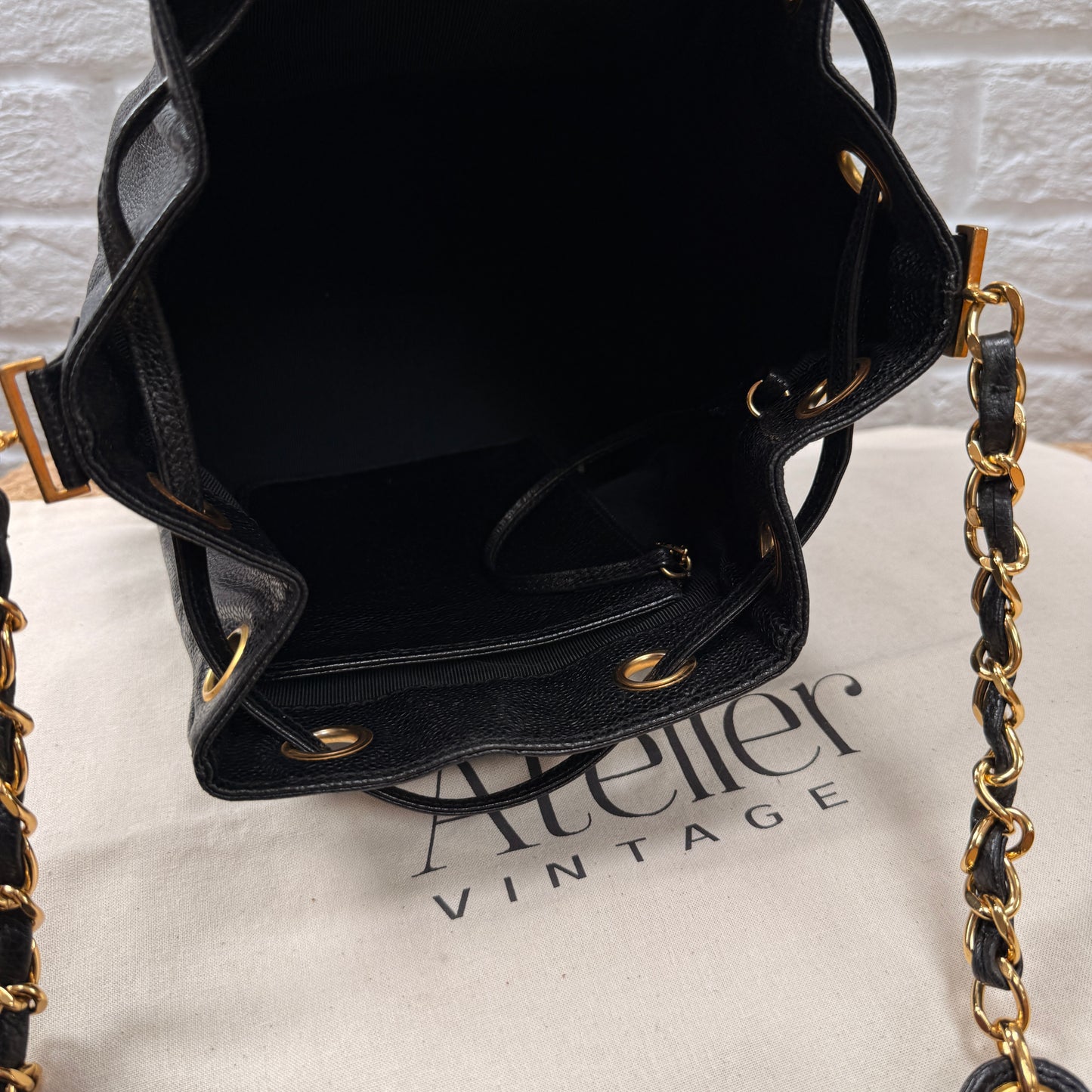 Chanel 1996 Triple CC Caviar bucket bag with pouch