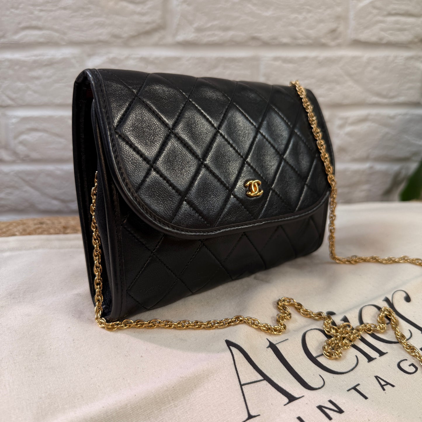 Chanel Early 1980s Rare Black Lambskin Leather Single flap Cross Body
