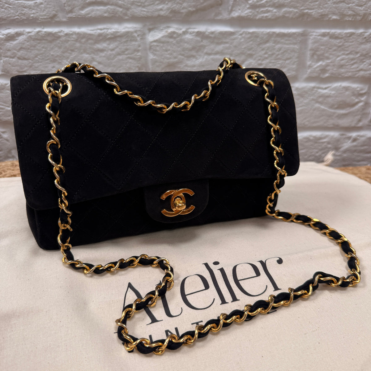 Chanel 1986 Rare Suede Black Classic Double Flap Small