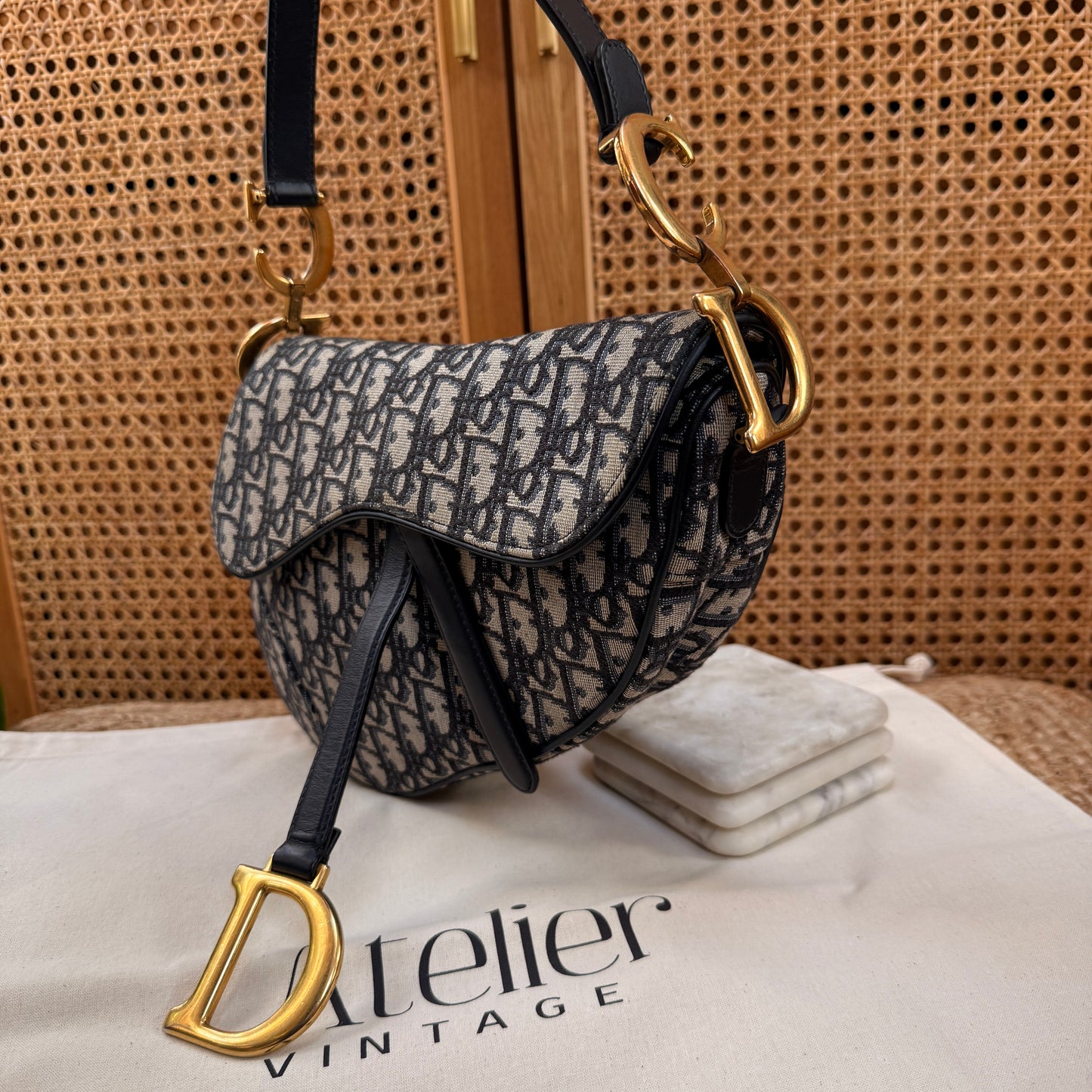 Dior 2019 Saddle Bag in Navy Oblique