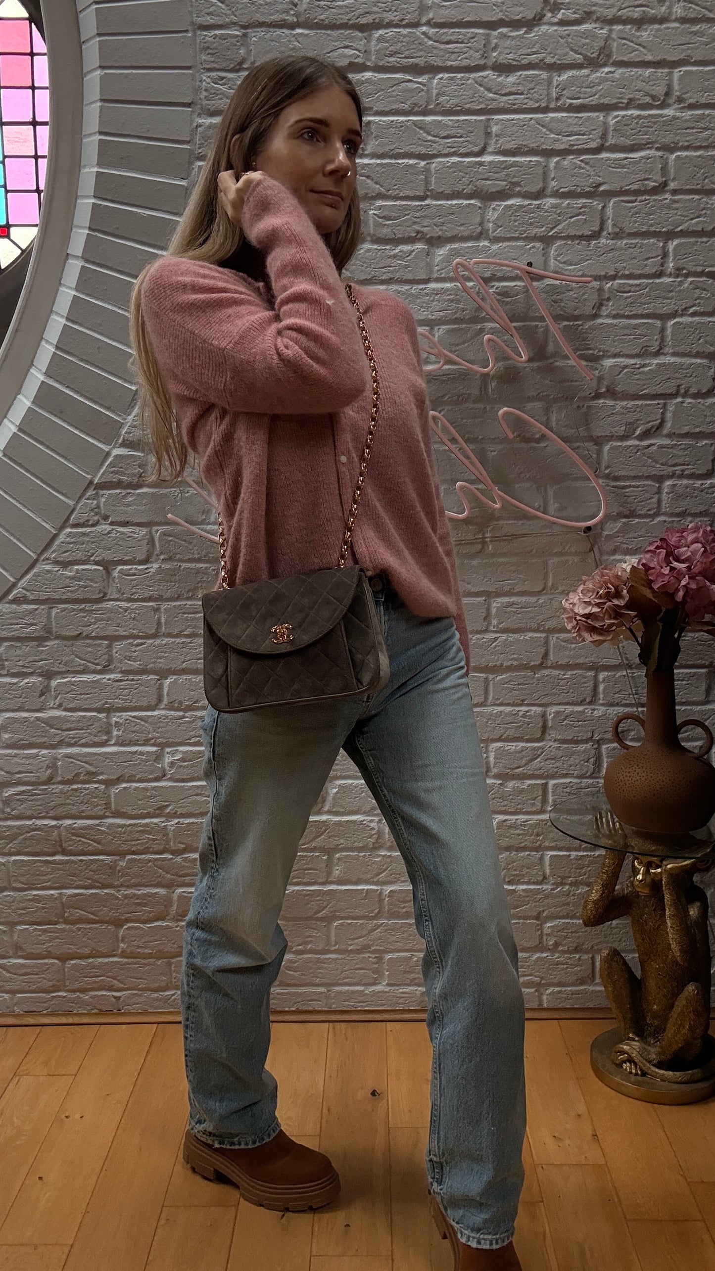 Chanel 1980s Ultra Rare Chanel Limited Edition Bijoux Chain in Taupe Suede and 24k Hold Hardware