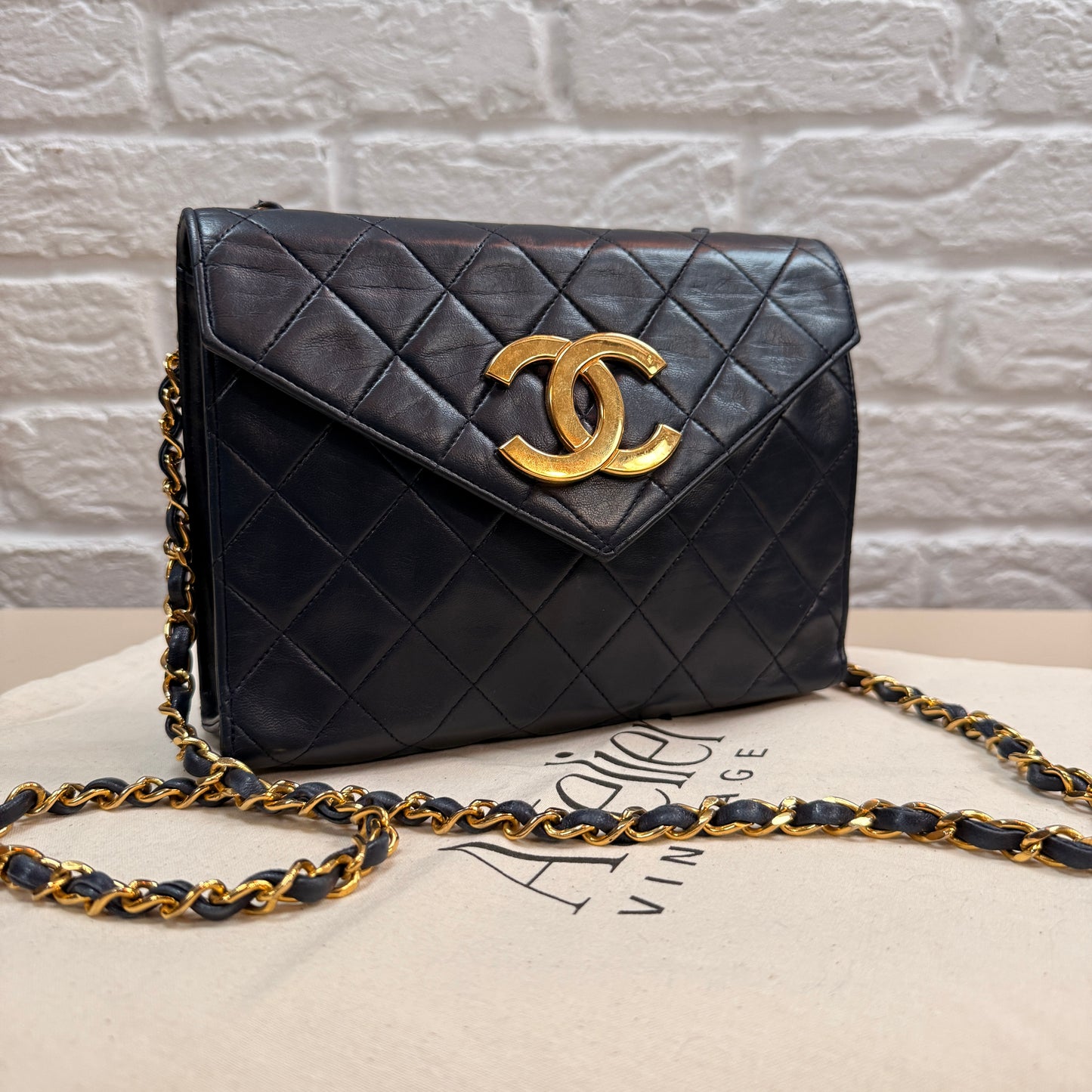 Chanel 1989 Rare Navy Jumbo CC Envelope Flap