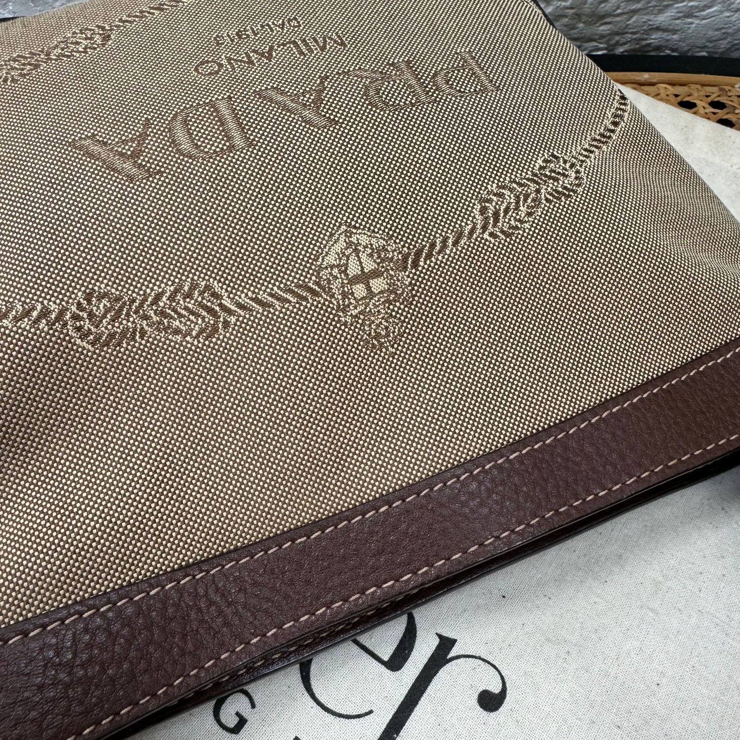 Prada Jacquard Brown/Beige Cross Body Messenger Bag