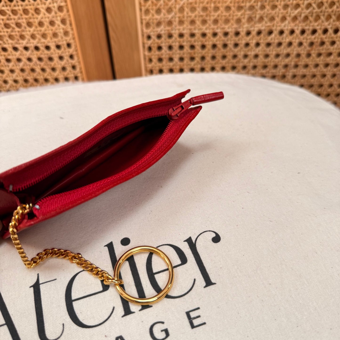Chanel 1989 Red Quilted Key, Card & Coin pouch