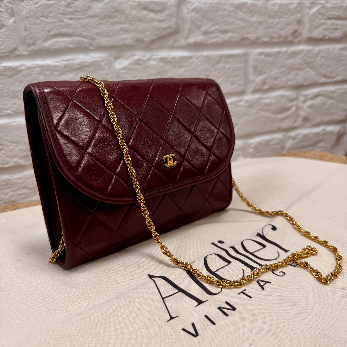 Chanel Early 1980s Rare Bordeaux Lambskin Leather Single flap Cross Body